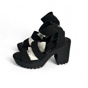 Madden NYC Black chunky platform sandals with adjustable straps and 4.5" heel